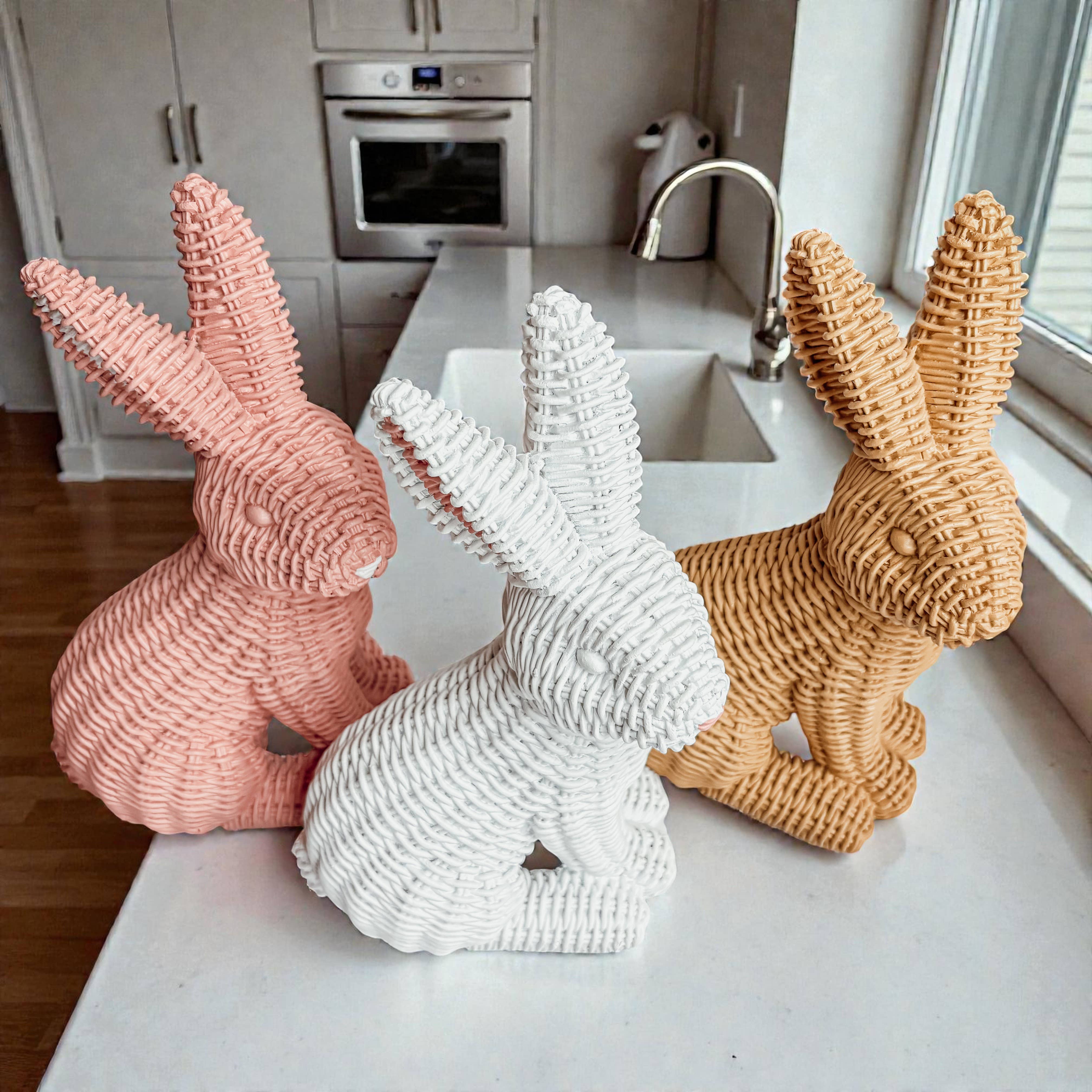 Gia Roma - Wholesale Sculpture - Easter Farmhouse Home Decor, Resin Bunny Figurine Rattan 8