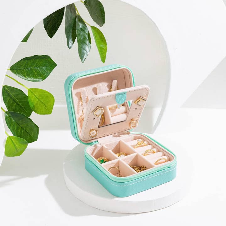 wandf - Wholesale Jewellery box/organiser - Soft Leather Jewelry Organizer Travel Case with Mirror Trip6