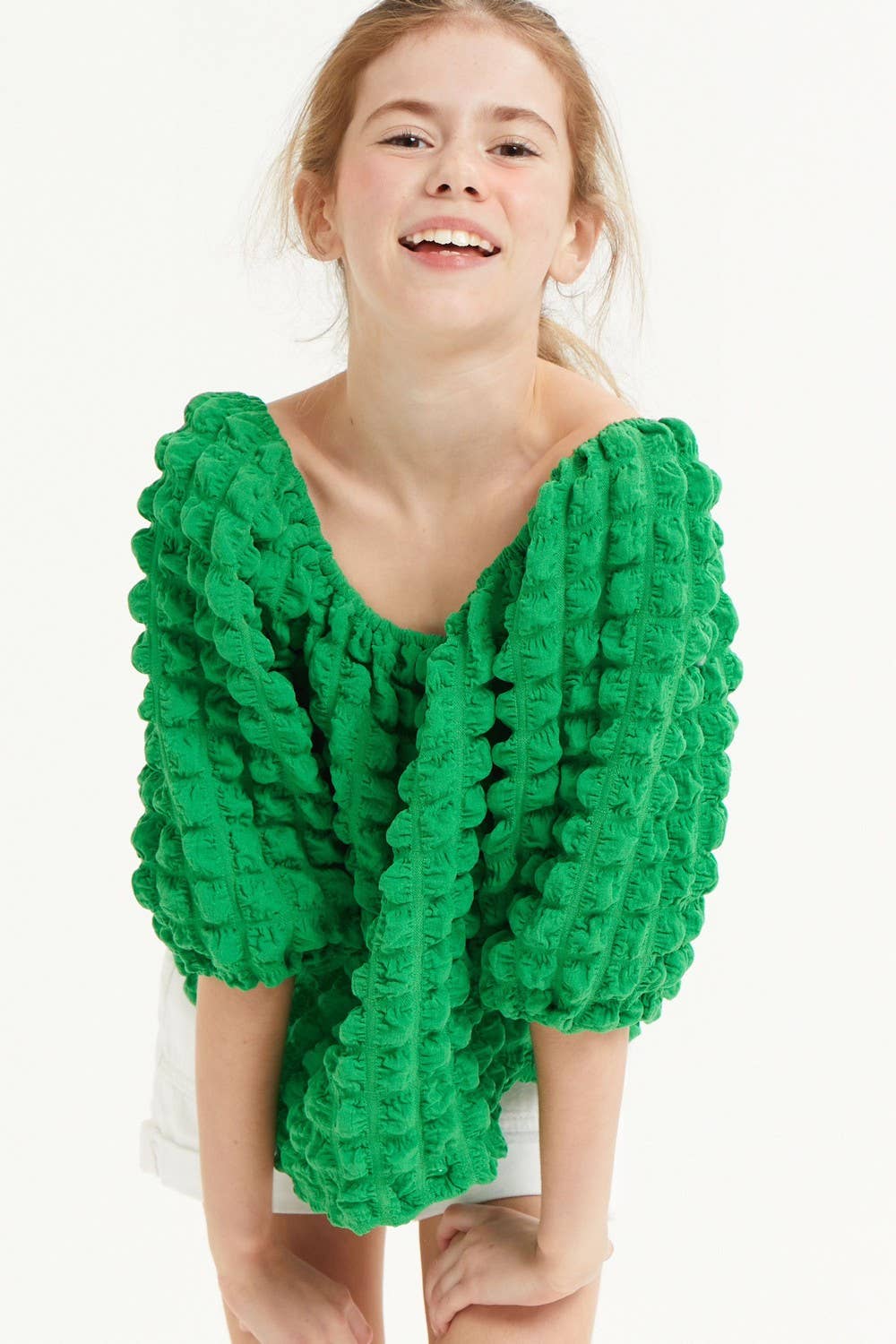 Good Girl - Wholesale Knit Top - Kids - Embossed Bubble Texture Balloon Sleeve Top1
