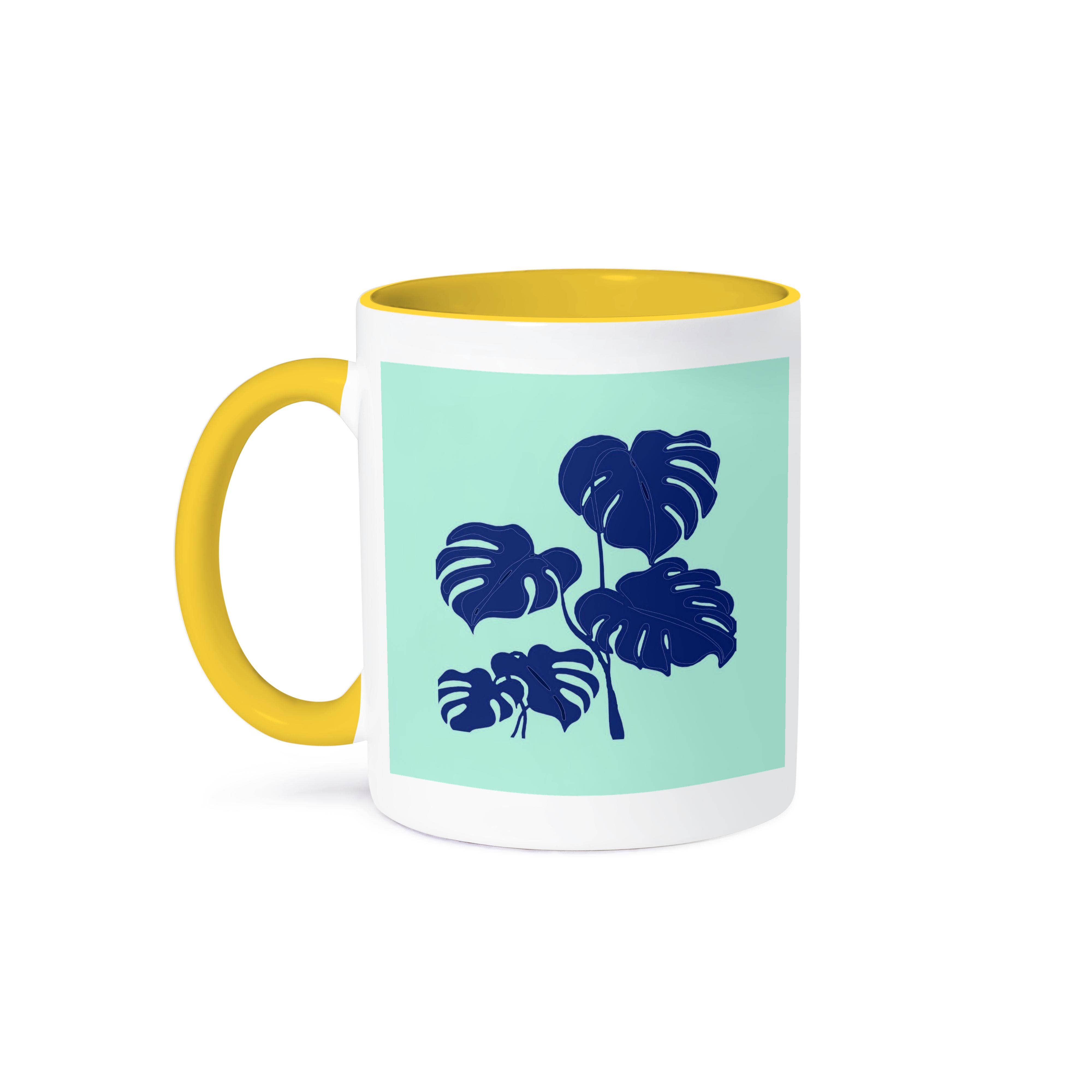 3dRose - Wholesale Coffee Mug - 3dRose, Blue Monstera Swiss Cheese Plant Cut Out Style on Blue, Mug0