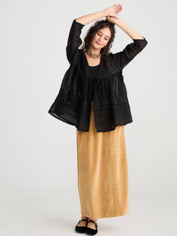 Elodie Short Linen Gauze & Lace Jacket | Liquorice Elodie Short Linen Gauze & Lace Jacket | Liquorice