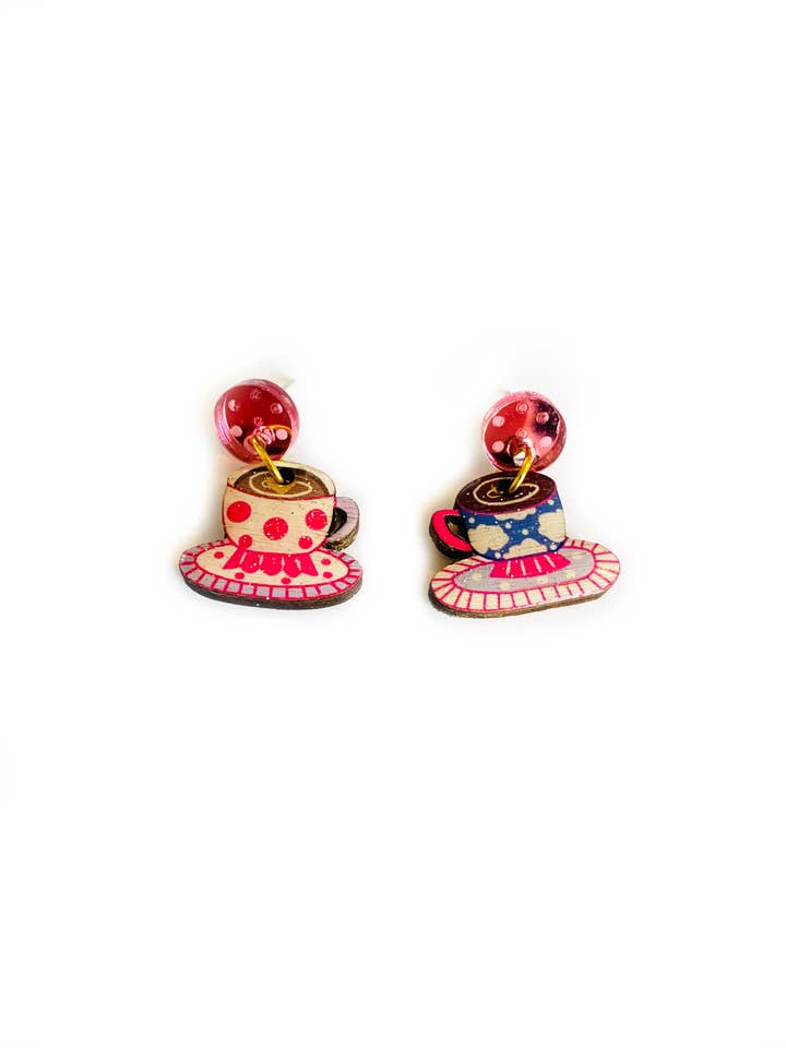 coffee cup statement earrings quirky jewellery uk for wholesale by Rosie Rose Parker