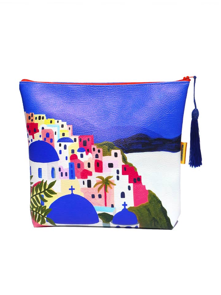 Santorini vegan leather cosmetic bag for wholesale by Lousurfacepattern