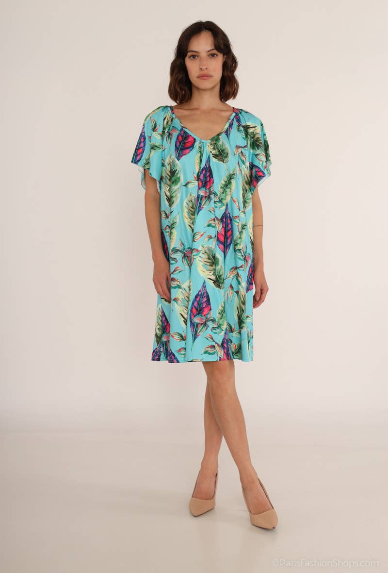 Pomelo paris – Vestido - Mulher por atacado – Vestido Pomelo Paris CN X151 com manga curta e estampa de folhas3