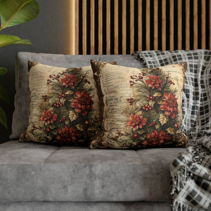 Christmas Livingroom Floral Christmas Pillow Cover for wholesale by MIDWESTICA