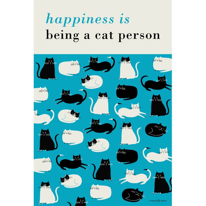 Happiness Tea Towel Cat Person Turquoise for wholesale by Repeat Repeat