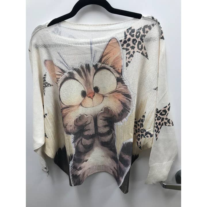 POCATG The Cutest Cat Knit Printed Sweater LOOWIE for wholesale by LOOWIE
