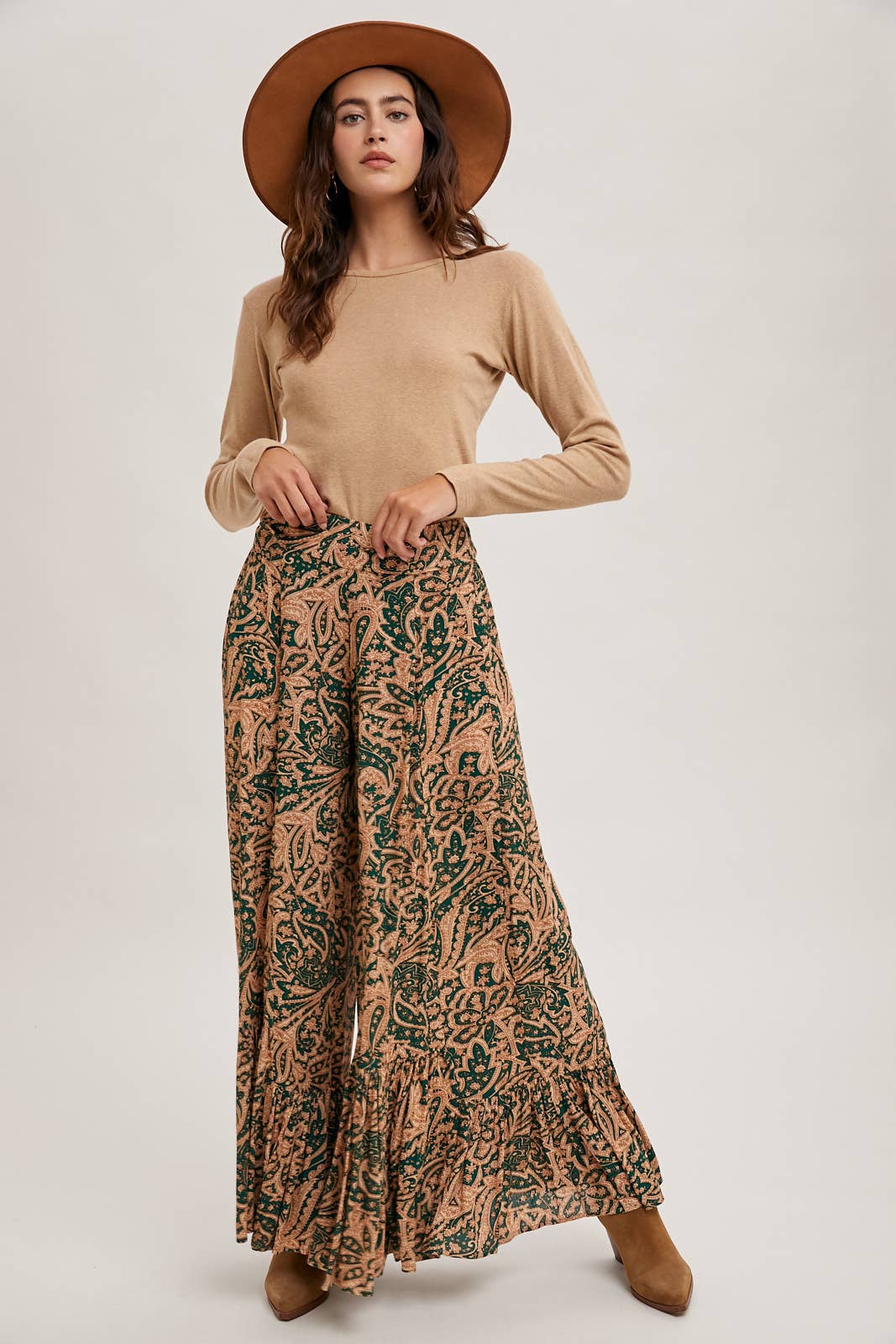 Bluivy - Wholesale Pants - Women's - PAISLEY PRINT WIDE RUFFLED PANTS10