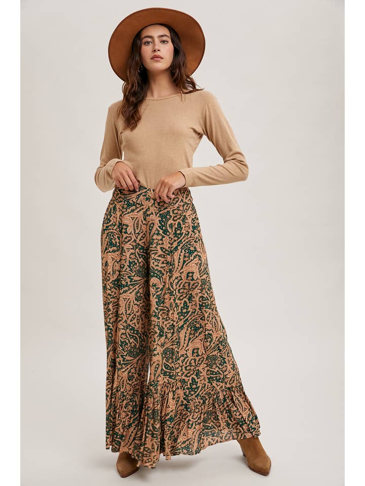 Bluivy - Wholesale Pants - Women's - PAISLEY PRINT WIDE RUFFLED PANTS10