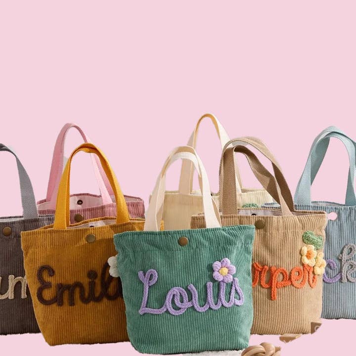 Simple style corduroy women's canvas handbag with name and other Purchase Wholesale corduroy tote bag. Free Returns & Net 60 Terms on Faire trending on Faire.