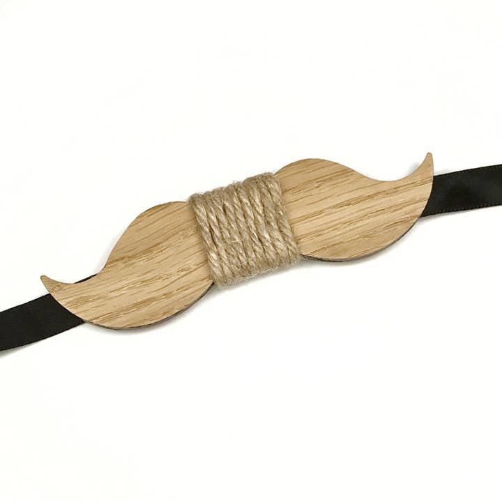 Fliege „Moustache“ aus massiver Eiche und Seil für den Großhandel von Sac de Noeud