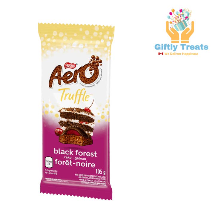 Giftly Treats - Vente Barre chocolatée - Barre de chocolat noir Aero Truffle Black Forest Cake, 105 g