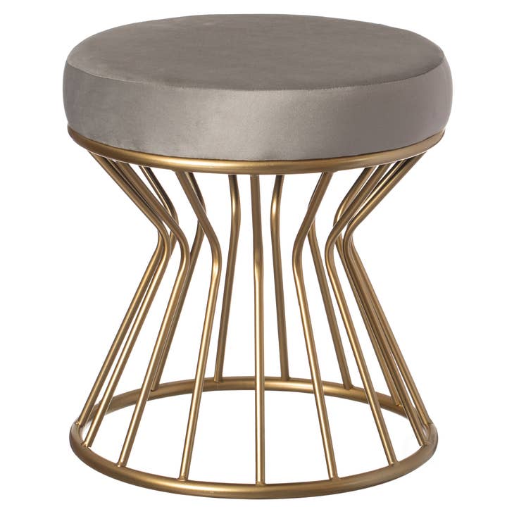 Quickway Imports – wholesale Pall – Modern rund sammet pall med böjd guld metall bas ottoman