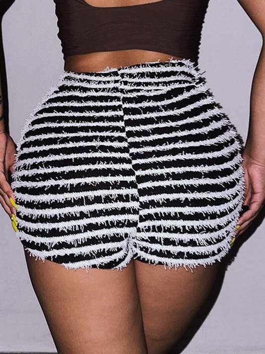 BLACK stripy high waist hot shorts for wholesale on Faire