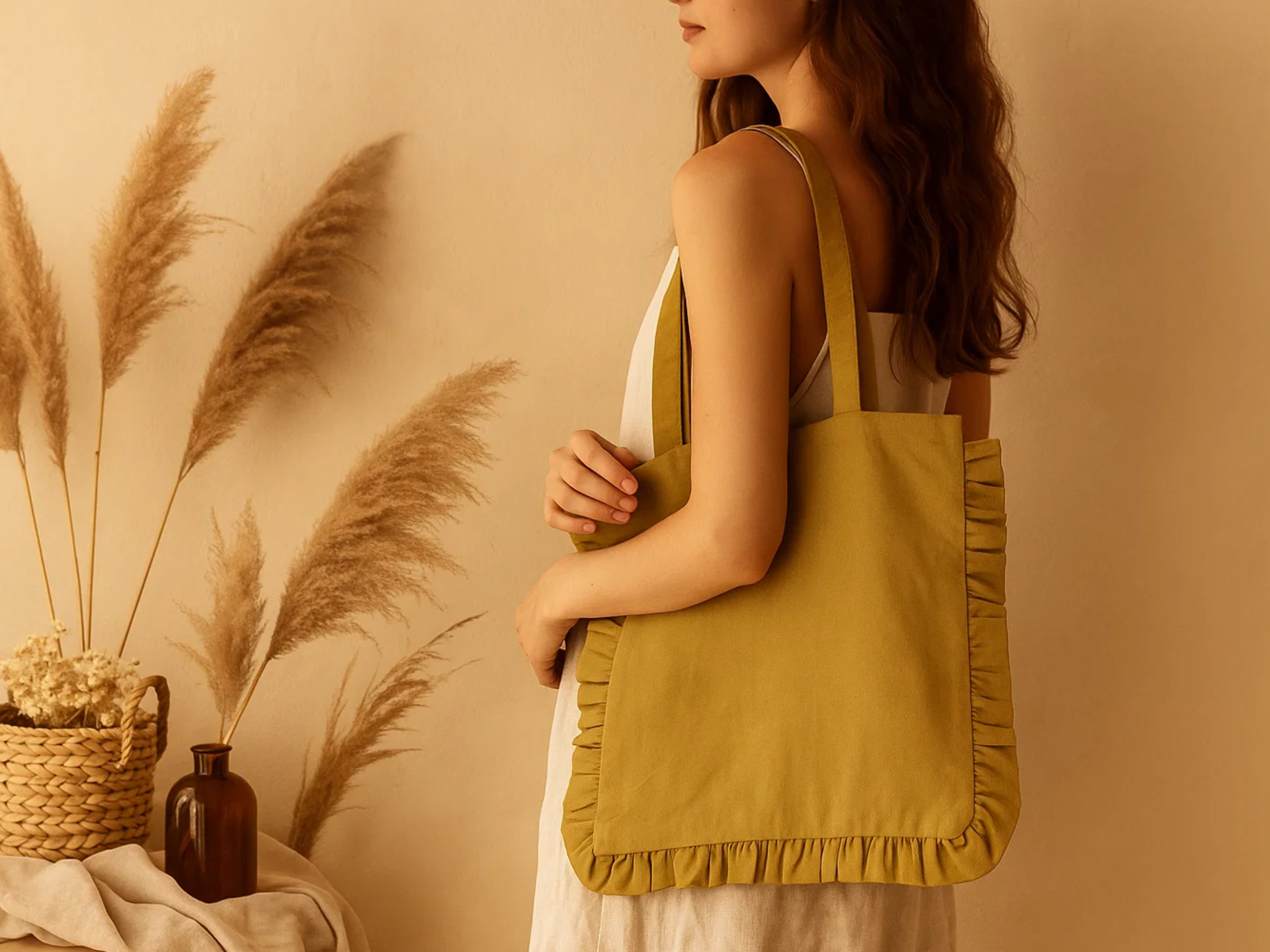 House of Kraft Jewelry & Accessories - Wholesale Tote Bag - Women's - Canvas Ruffle Tote | Canvas Colored Tote Bag | Unbranded 34