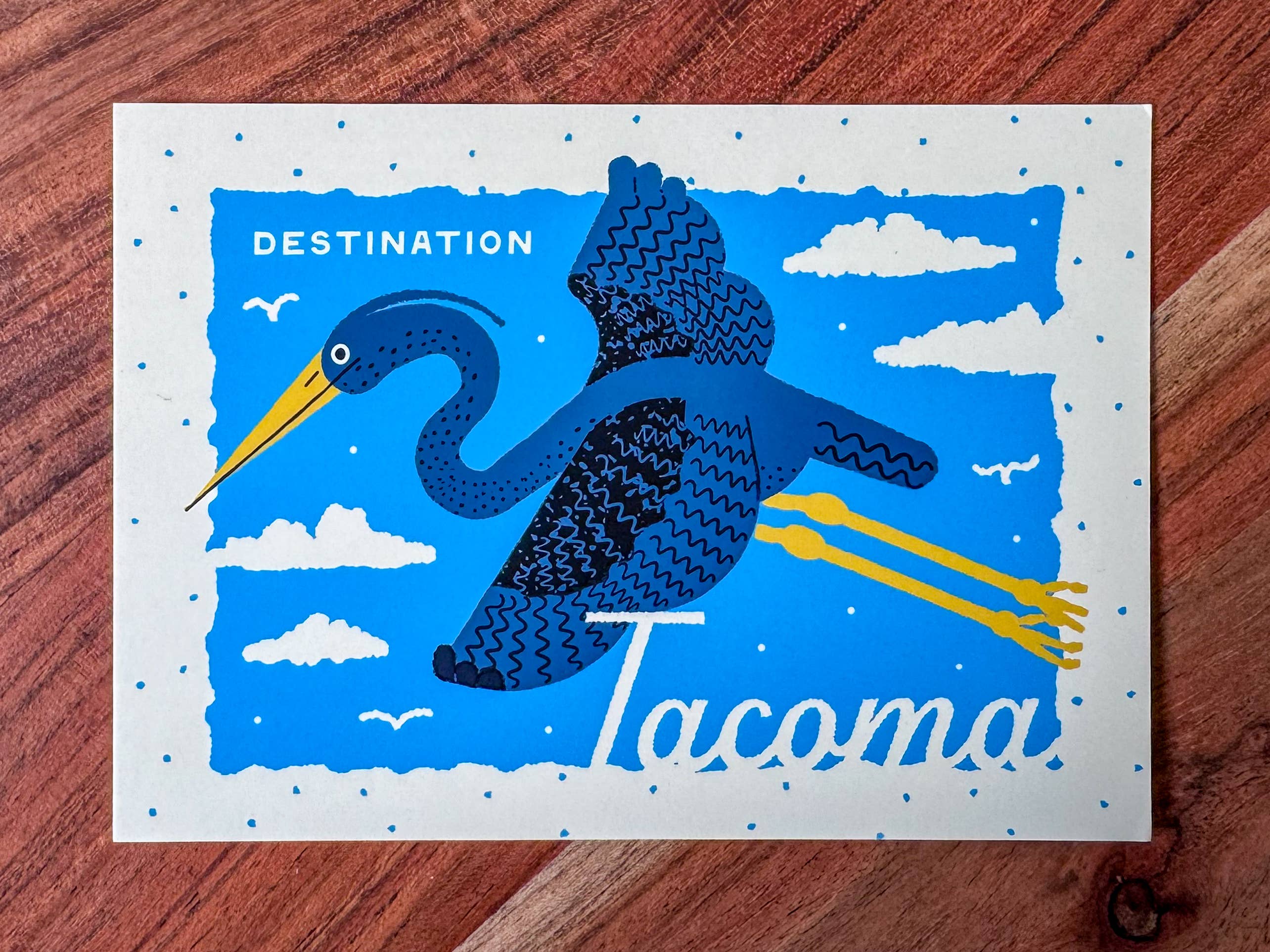 Wug Prints – wholesale Vykort – Destination Tacoma - Soaring Heron Vykort2