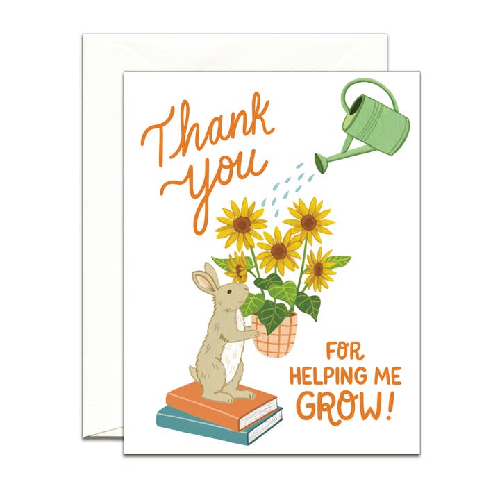 Tarjeta de Agradecimiento para Maestros con Conejito Sosteniendo Girasoles para venta al por mayor de Yeppie Paper