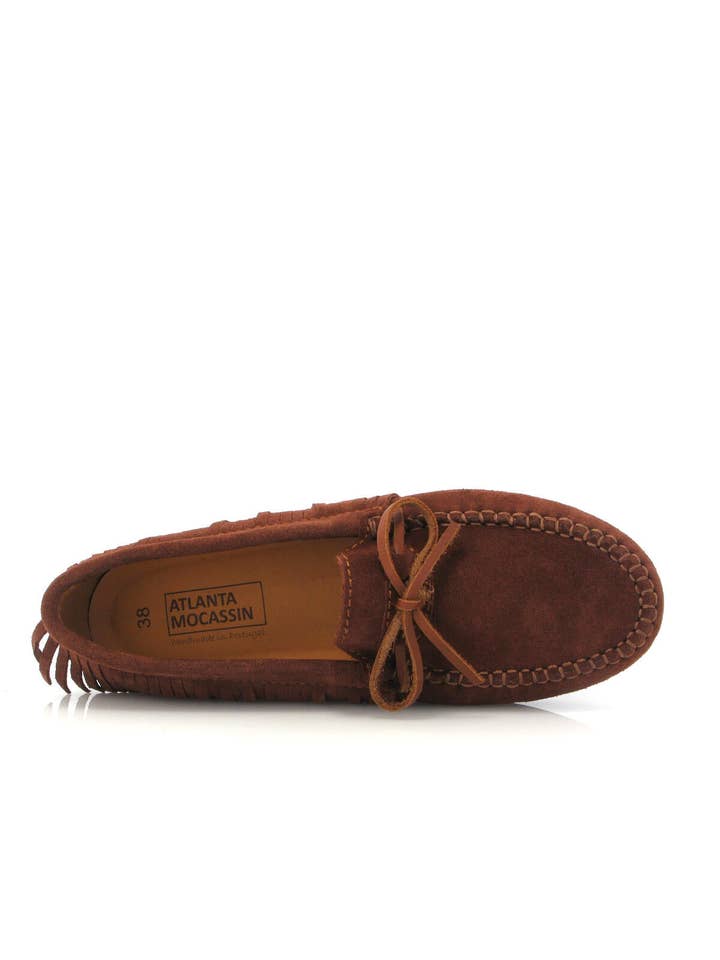 Brown Fringed Moccasins - muscat suede for wholesale on Faire4