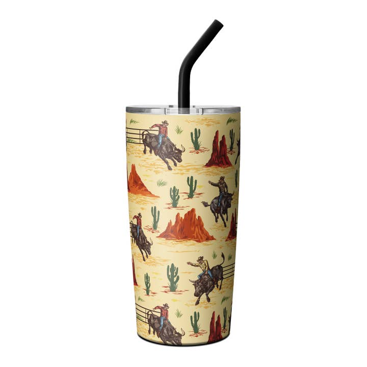 Cactus Desert 20 OZ Coffee Tumbler with Lid with Western Cowboy Bull Rider Design for wholesale by OEELINN