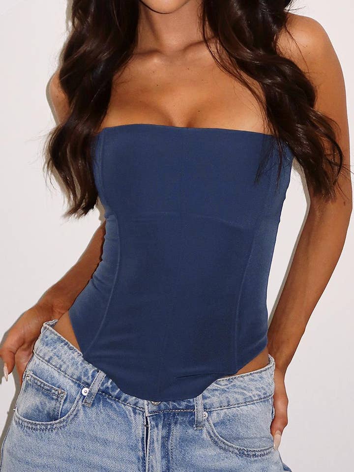 Bandeau corset top with boning for wholesale by HIDDENBRAND