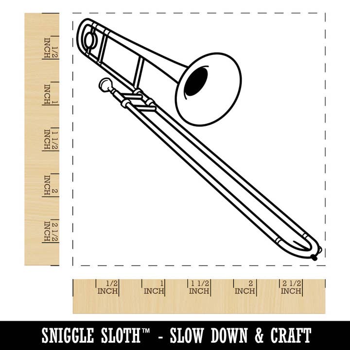 Sniggle Sloth - Wholesale Rubber/Decorative Stamp - Tenor Trombone Brass Musical Instrument Square Rubber Stamp for Stamping Crafting2
