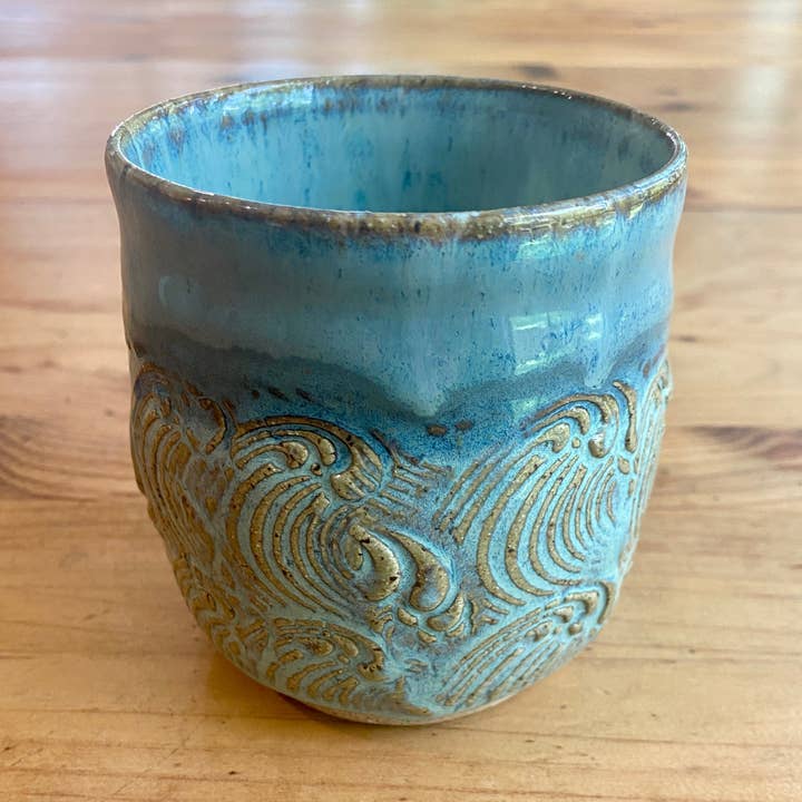 Waves Tumbler - Handmade Pottery - Stemless Wine Glass for wholesale by AMG Pottery