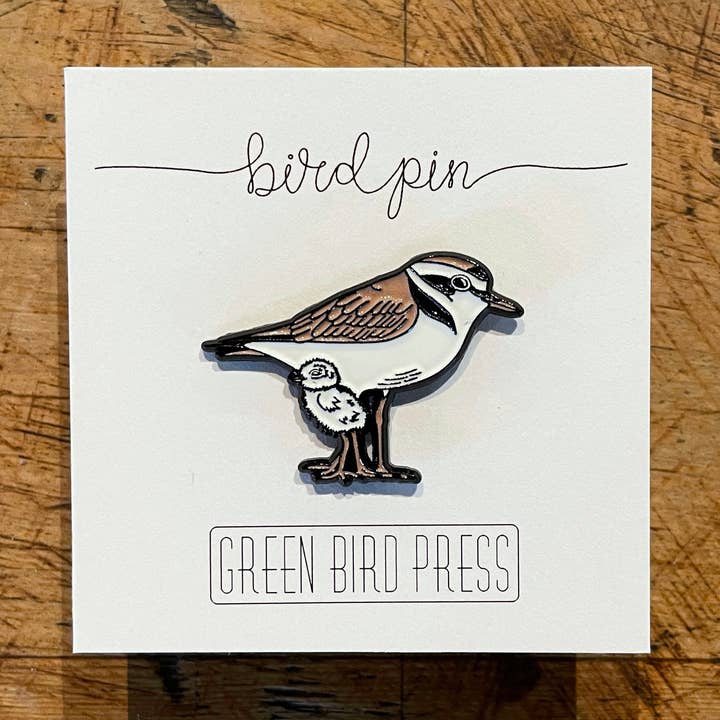 Snowy Plover Enamel Pin for wholesale by Green Bird Press