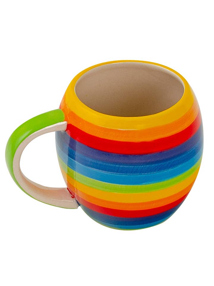 Met de hand geschilderde ronde mok met regenboogstrepen voor wholesale door Namaste