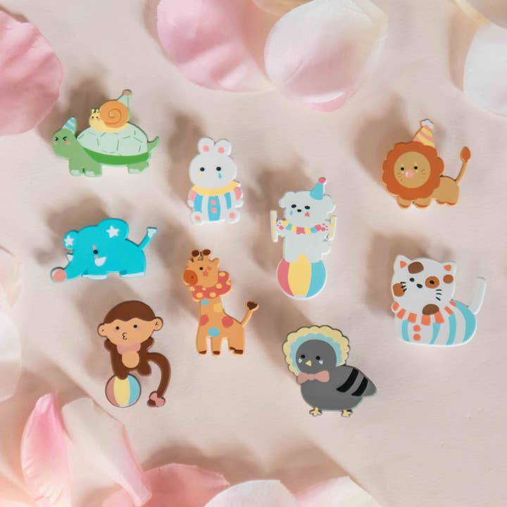 Circus Animal Dye Enamel Pins for wholesale by JYK Doodles