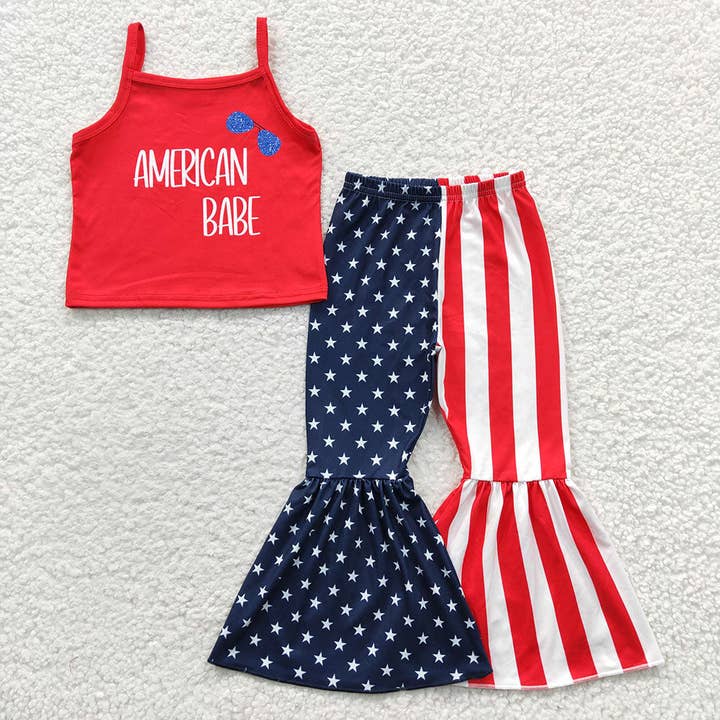 Baby Girls 4th of July American Babe Bell Pants Clothes Sets for wholesale by Aier Wholesale
