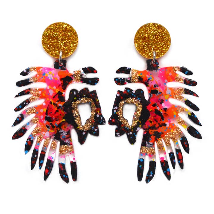 Bunte Harz Glitter Neon Leaf Statement Ohrringe für den Großhandel von Boo and Boo Factory