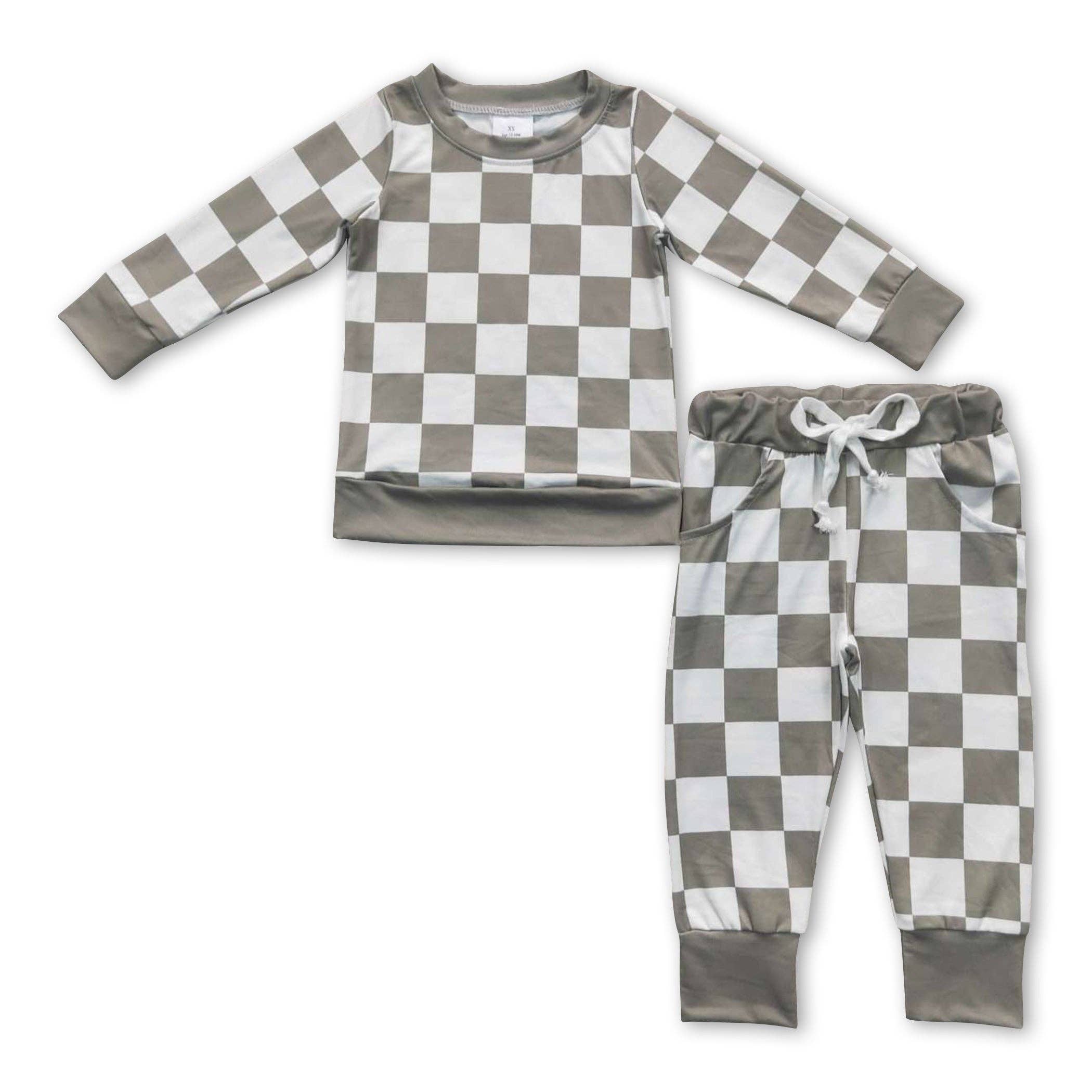 Yawoo Garments - Vente Ensemble haut et pantalon – enfant - Pantalon à carreaux olive avec poches supérieures, vêtements pour enfants et garçons0