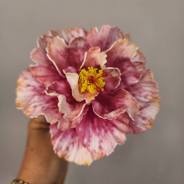 Pink Large Double Hibiscus 12.5cm- Realistic artificial Flowers for wholesale by Realistic Artificial Flowers