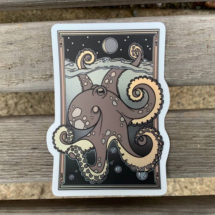 Shiny Sticker - Octopus under the moon for wholesale by Thruhalia's Art