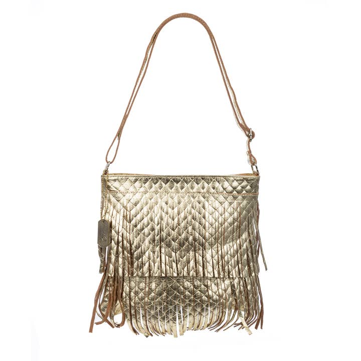 Avertissez sac bandoulière à franges. Cuir véritable Suède laqué. pour la vente par FIRENZE ARTEGIANI