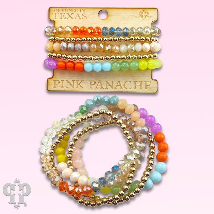 Conjunto de pulseiras leves multicoloridas e de pérolas douradas por atacado de Pink Panache Brands