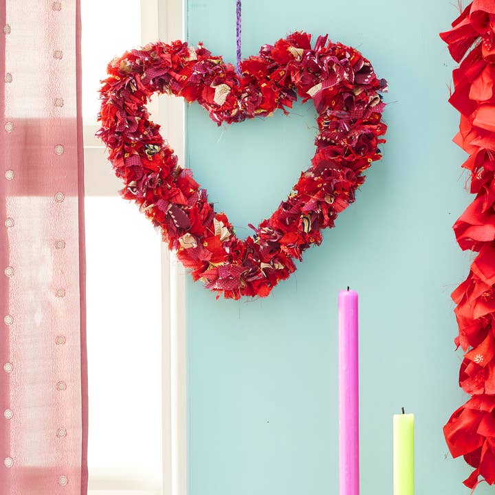 Namaste - Wholesale Wreath - Recycled Sari Wreath Red Heart0