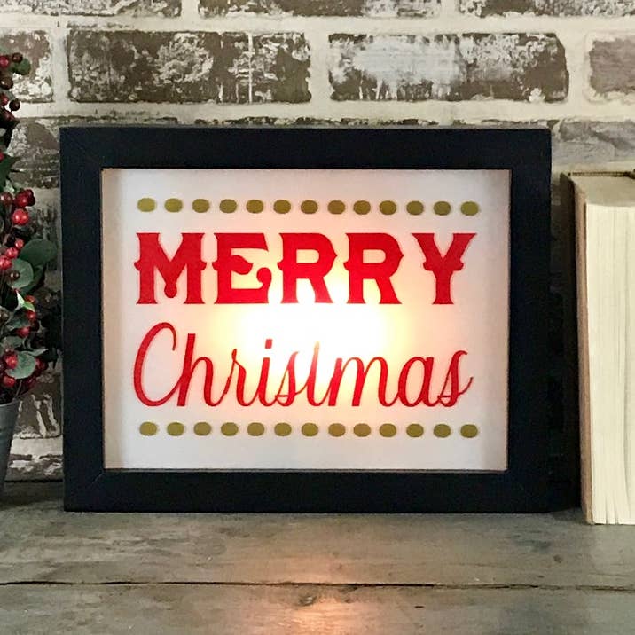 Merry Christmas Lighted Sign, Red W/Gold Dot for wholesale by Second Chance Art