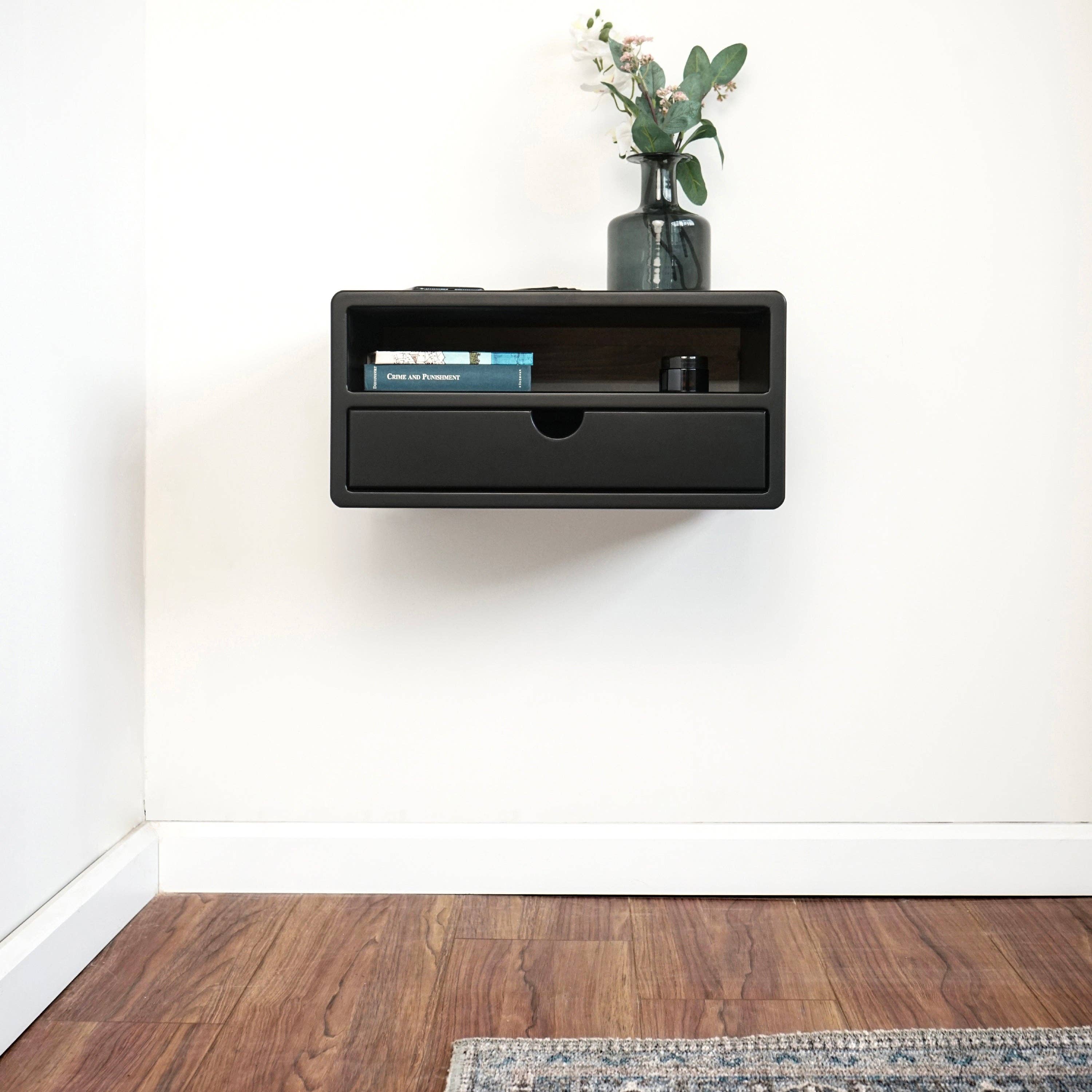 Ultimate Premium Products - Vendita all'ingrosso Mobile per camera da letto - Comodino galleggiante nero - Comodino a parete con cassetto7