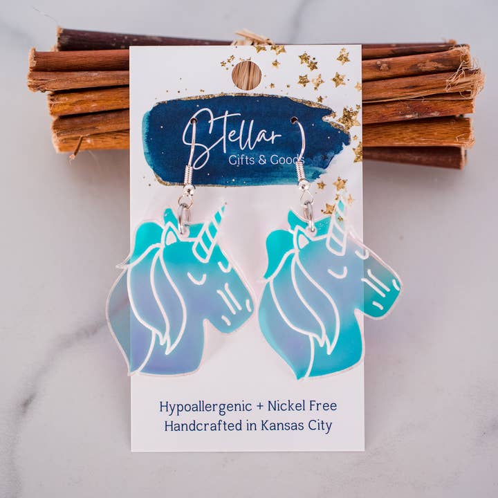 Summer - Holographic Unicorn Dangle Earrings for wholesale by Stellar Gifts & Goods Wholesale