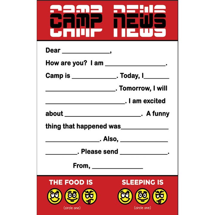 Camp News Red/Black Fill-In Stationery for wholesale by Sunny Marshmallow