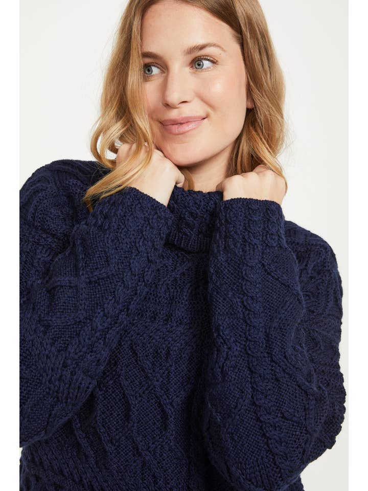Aran Woollen Mills – Großhandel Strickpullover – Damen – Skellig Aran-Pullover für Damen in Übergröße, Marineblau2