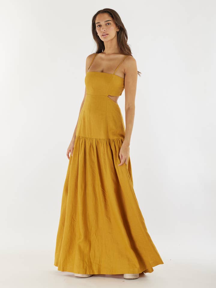 Nathalie Linne Maxiklänning - Senap för wholesale av Amelius