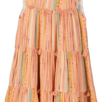 Cascade tassel dress in peach and mint stripe for wholesale by Poppet & Fox