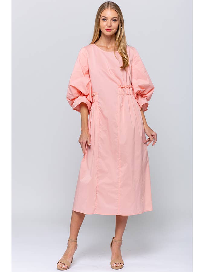 QMP Moda - Wholesale Dress - Women's - BALLOON SLEEVE POPLIN DRESS WITH SELF TIE BOW