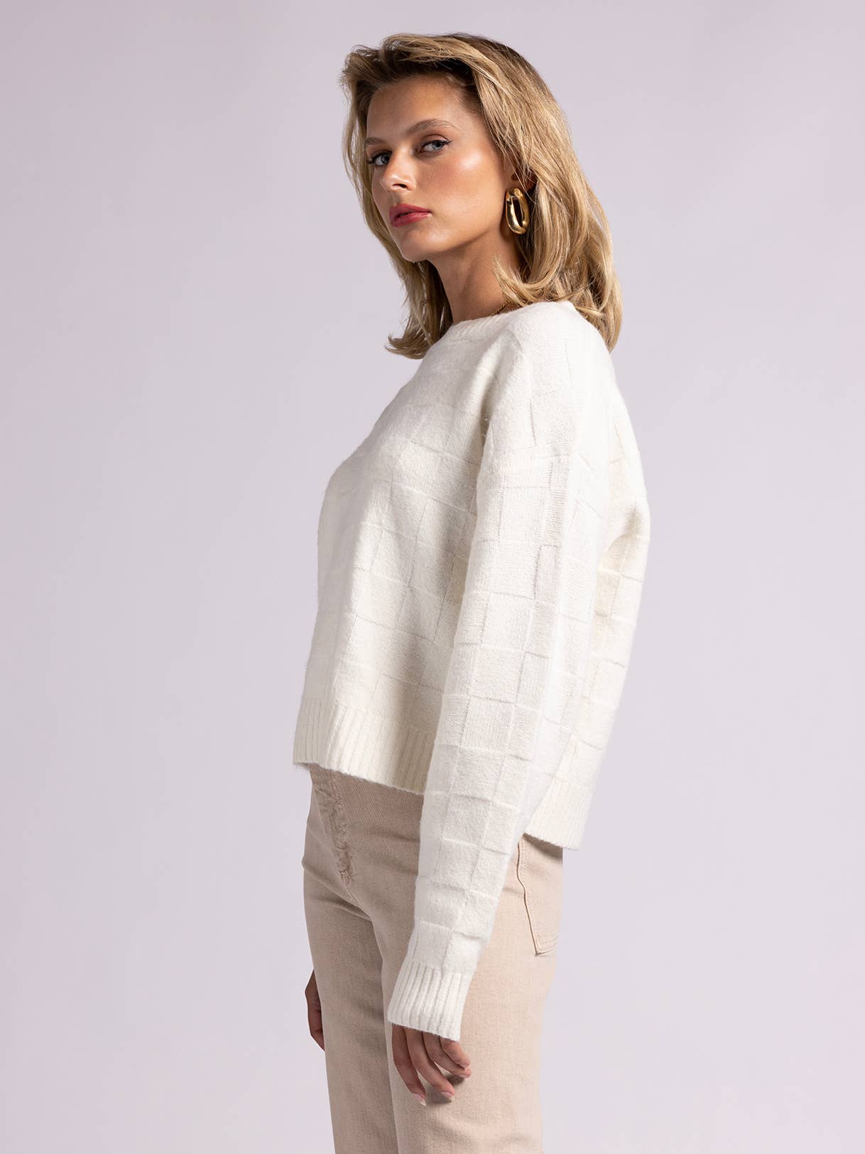 Weekend Los Angeles - Wholesale Knit Sweater - Women's - Crewneck Checkered Sweater - HAILEY SWEATER2