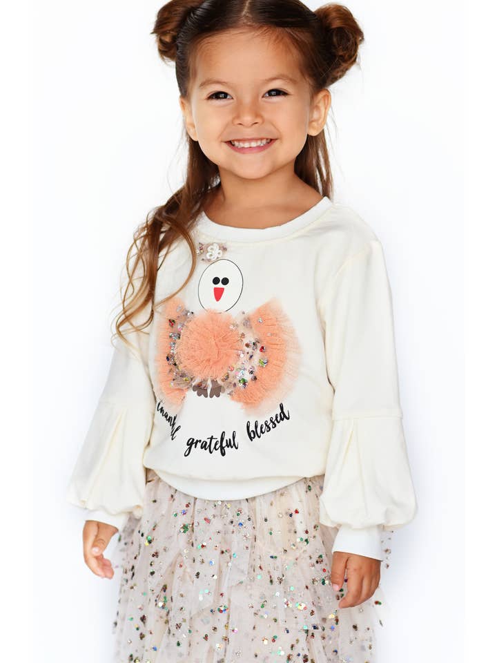 Hannah Banana - Wholesale Sweatshirt - Kids - Sweatshirt with Baby Turkey Print embellished with tulle