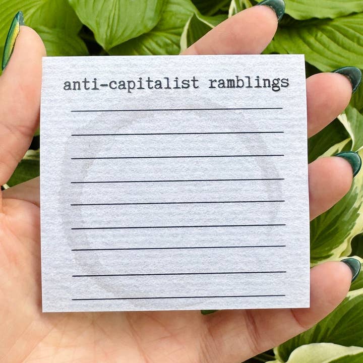 Notes autocollantes anti-capitalistes 50 feuilles recyclables pour la vente par Hawburns Studio
