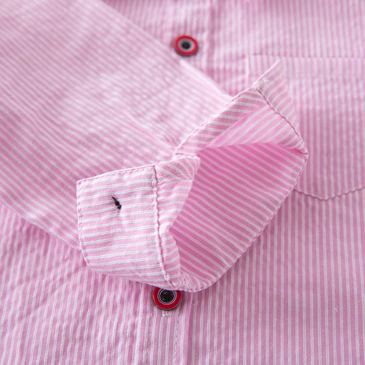 Fennco Styles - Wholesale Overhemd met knopen - Kinderen - Roze gestreept katoenen overhemd met knopen – Baby & Peuter3