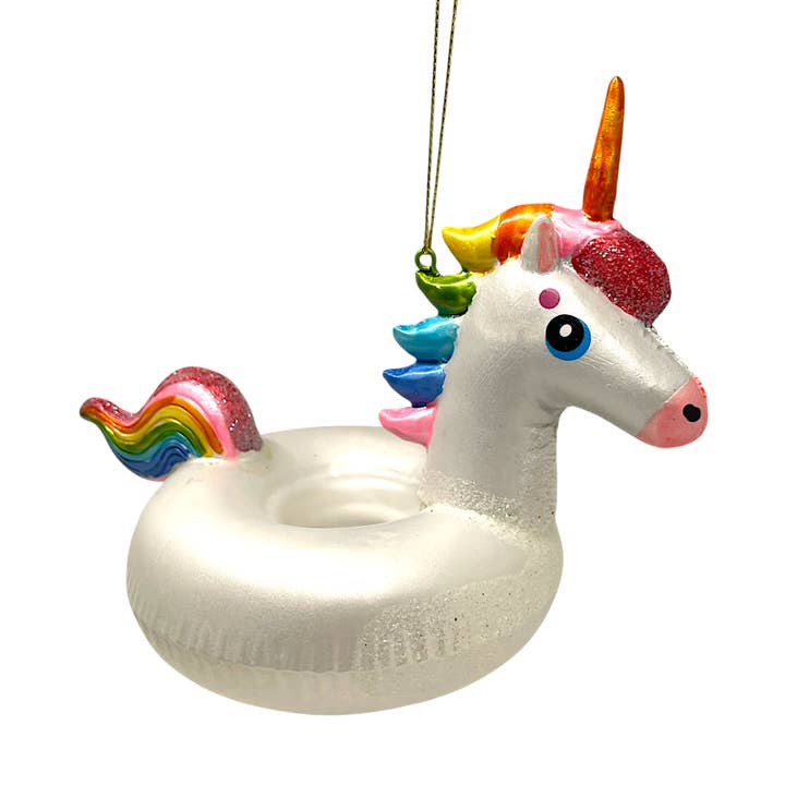 Unicorn Pool Floaty Glass Christmas Ornament for wholesale by Noel Box